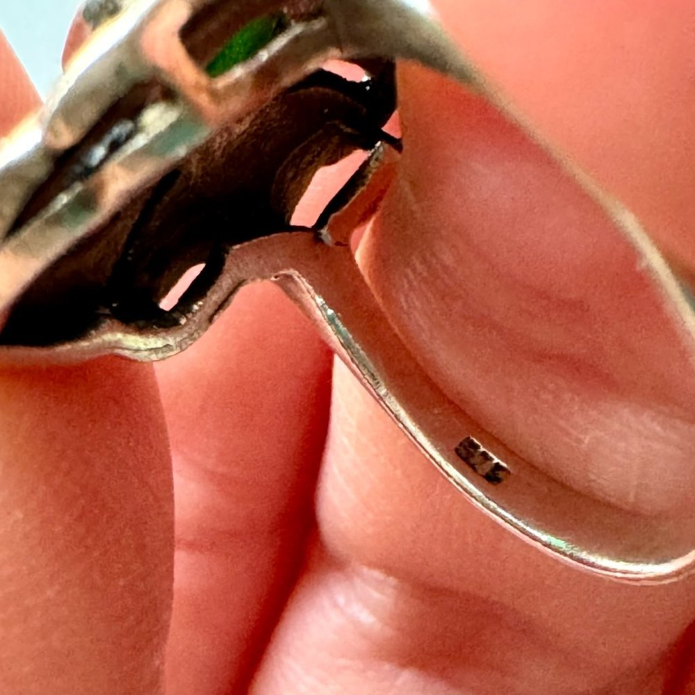 1970s vintage malachite & marcasite Art Deco revival ring, size 5.75, retro - Picture 9 of 9